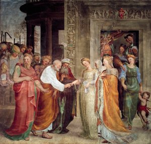 Wesele Matki Bożej. Obraz Domenico Beccafumi (1486-1551) autorstwa Domenico Beccafumi