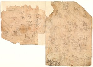 Szkice postaci, kompozycji i scen architektonicznych autorstwa Domenico Beccafumi