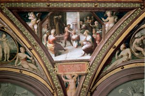 Ofiara Seleucos de Locres (Seleucus de Locride) Seleucos, po utracie oka na rzecz syna, składa ofiarę, aby usprawiedliwić noszenie w Senacie zakazanej broni. Fresk Domenico di Giacomo di Pace dit Beccafumi (1486-1 autorstwa Domenico Beccafumi