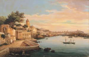 Widok Genui z ogrodów Palazzo Doria Pamphilj, autorstwa Pasquale Domenico Cambiaso (1811-1894), Włochy autorstwa Domenico Cambiaso