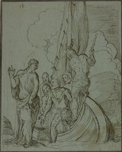 Chrystus idący po wodzie, Piotr podążający autorstwa Domenico Campagnola