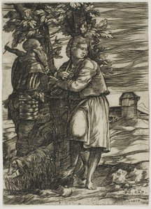 Pasterz i Stary Wojownik autorstwa Domenico Campagnola