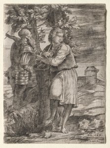 Pasterz i stary wojownik, 1517. autorstwa Domenico Campagnola