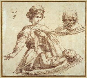 Święta Rodzina (pióro i atrament na papierze) autorstwa Domenico Campagnola