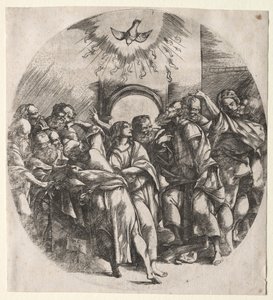 Zstąpienie ducha świętego autorstwa Domenico Campagnola