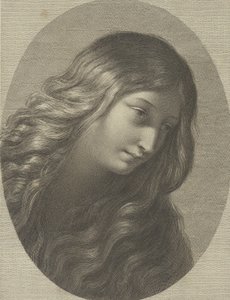 Głowa Marii Magdaleny spoglądająca w prawo, w owalnej ramie, za Ren..., ca. 1745-1803.