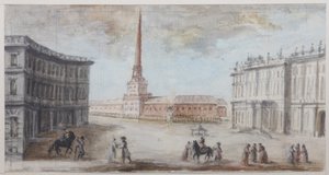Plac Pałacowy w Sankt Petersburgu - Domenico Felice Lamoni (1745-1830). Akwarela i biały kolor na papierze, koniec lat 80. XVIII wieku. Państwowe Muzeum Historii Sankt Petersburga