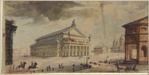 Petersburski Imperialny Teatr Bolszoj Kamenny - Domenico Felice Lamoni (1745-1830). Akwarela i biały kolor na papierze, przed 1783 r. Państwowe Muzeum Historii Sankt Petersburga