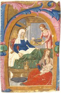 Narodziny Dziewicy w inicjale H autorstwa Domenico Ghirlandaio