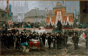 Ceremonia wmurowania kamienia węgielnego pod galerię Vittorio Emanuele II 7 marca 1865 r. (olej na drewnie autorstwa Domenico Induno