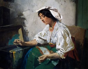 Dziewczyna do szycia autorstwa Domenico Induno