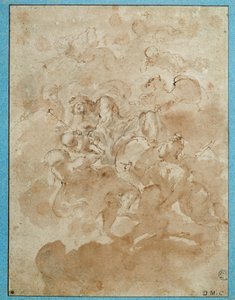 Jupiter powierza Bacchusowi Mercure Drawing z brązową plamą i krwią autorstwa Domenico Canuti (1620-1684) Paryż. Muzeum w Luwrze