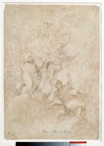 Jupiter powierza Bacchusowi Mercure Drawing z brązową plamą i krwią autorstwa Domenico Canuti (1620-1684) Paryż. Muzeum w Luwrze