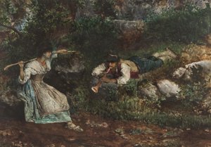 Włoska Contadina zalotna przez Pasterza (wc na papierze) autorstwa Domenico Pennacchini