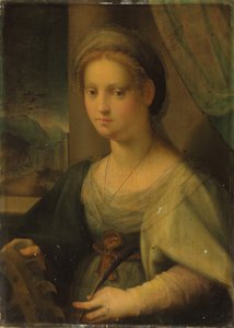 Portret damy jako Święta Katarzyna Aleksandryjska (olej na desce)