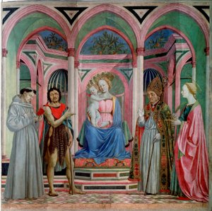 Ołtarz Santa Lucia dei Magnoli: Madonna z Dzieciątkiem ze św. Łucją, św. Franciszkiem, Janem Chrzcicielem i św. Słońce. 209x213