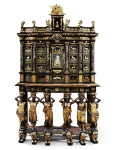 Szafka na stojaku Ludwika XIV (pozłacany brąz, pietra dura, szylkret, jesion, ebonized i paczkowo pozłacany) (patrz również 1766356-7) autorstwa Domenico and Gobelins workshop (attr. to) Cucci