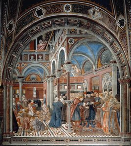 Widok na sierociniec Santa Maria della Scala w Sienie Po lewej nianie opiekują się porzuconymi dziećmi, po prawej kobieta w ciąży zmuszona do zamążpójścia. Fresk Domenico di Bartolo (aktywny w latach 1428-1447) Spedale di Santa Maria del