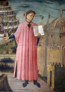Włochy, Toskania, Florencja, Katedra, portret Dante Alighieri, Florencja i alegoria Boskiej Komedii Domenico di Michelino, nosówka na płótnie