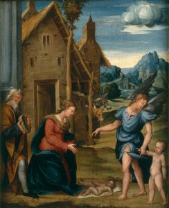 Adoracja Dzieciątka z Rafałem i Tobiaszem, ok. 1510 autorstwa Domenico workshop attr.to Panetti