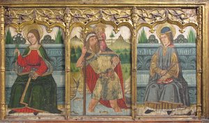 Szyba Predella ze św. Brygidą, św. Krzysztofem i św. Kilianem z Retable, XV wiek.