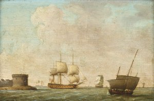Fregata mijająca zatłoczony lugger autorstwa Dominic (attributed to) Serres