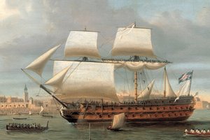 Foudroyant i Pégase wpływające do portu Portsmouth, 1782 r. autorstwa Dominic Serres