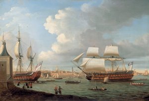 Foudroyant i Pégase wpływające do portu Portsmouth, 1782 r. autorstwa Dominic Serres