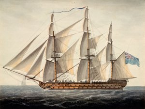 Francuski statek "Sans Pareil" 3. rangi, 80 dział, zdobyty pierwszego czerwca, ok. 1800 (akwarela) autorstwa Dominic Serres