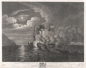HMS "Mediator" w dniu 12 grudnia 1782 r. u wybrzeży Ferrol autorstwa Dominic Serres