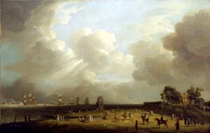 Przybycie księżniczki Charlotte (1766-1828) do Harwich, wrzesień 1761. Olej na płótnie autorstwa Dominic Serres