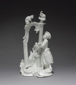 Figura dziewczyny z kotem, wykonana przez Fabrykę Porcelany Nymphenburg, ok. 1770 (porcelana) autorstwa Dominicus (attr. to) Auliczek