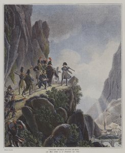 Napoleon badający Fort Bard, Włochy, 23 maja 1800 (kolor lito) autorstwa Dominique Vivant (after) Denon