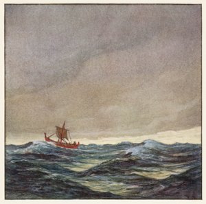 Rudyard Kipling: Pieśń o czerwonej łodzi wojennej (kolorowa litografia) autorstwa Donald (after) Maxwell