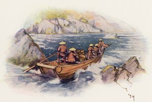 Shooting the Rapids, Japonia (kolorowa litografia) autorstwa Donald (after) Maxwell