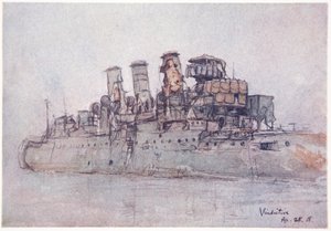 H.M.S. Windictive, 25 kwietnia 1918, ilustracja z „Frontu morskiego” Gordona S. Maxwella, 1920