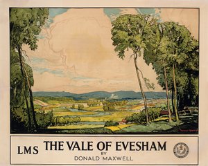 The Vale of Evesham, plakat reklamujący Londyn, Midland i Scottish Railway (kolor lito)