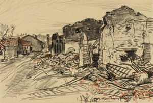 Zniszczona wioska, front wojenny autorstwa Donald Shaw MacLaughlan