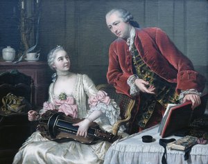 Portret Monsieur i Madame de Corcelles grających muzykę we wnętrzu