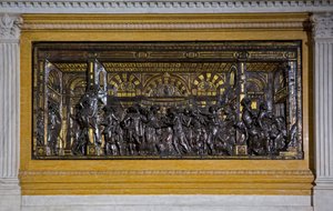 Płaskorzeźba (brąz) autorstwa Donatello