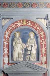 Św. Wawrzyńca i Św. Szczepana, płaskorzeźba nad drzwiami północnymi, ok. 1440 (terakota) autorstwa Donatello