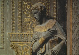 Zwiastowanie w Cavalcanti: detal Matki Boskiej autorstwa Donatello 1386-1466 ok. 1435 złocony wapień autorstwa Donatello