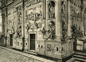 Marmurowy ekran Świętego Domu, zaprojektowany przez Donato Bramante (1444-1514), Sanktuarium Świętego Domu, Loreto, Marche, Włochy