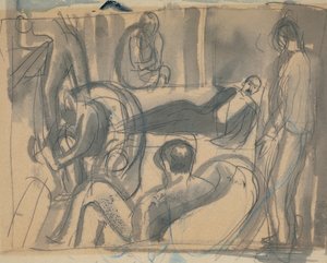 Maynard Keynes, Lytton Strachey i inni, ok. 1916 (ołówek i akwarela na papierze)