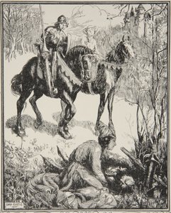 Dama gorzko płacząca, ilustracja z „Opowieści o królu Arturze i Okrągłym Stole” Beatrice Clay autorstwa Dora Curtis
