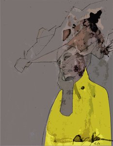 Abstrakcyjny żółty portret autorstwa Doris Schmitz