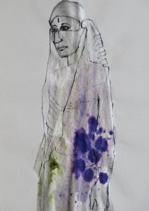 Kolorowy portret wykonany tuszem autorstwa Doris Schmitz