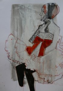 Elegancka kobieta z czerwoną kokardką autorstwa Doris Schmitz