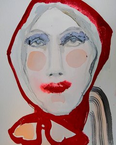 Portret kobiety w czerwonym kapturze autorstwa Doris Schmitz