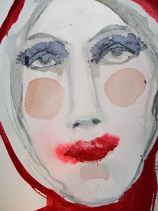 Portret z czerwonymi ustami